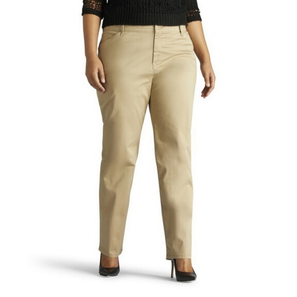 Lee Effortless Wash Wear Pants 20W LONG Flax Relaxed Fit Straight Leg Mid Rise